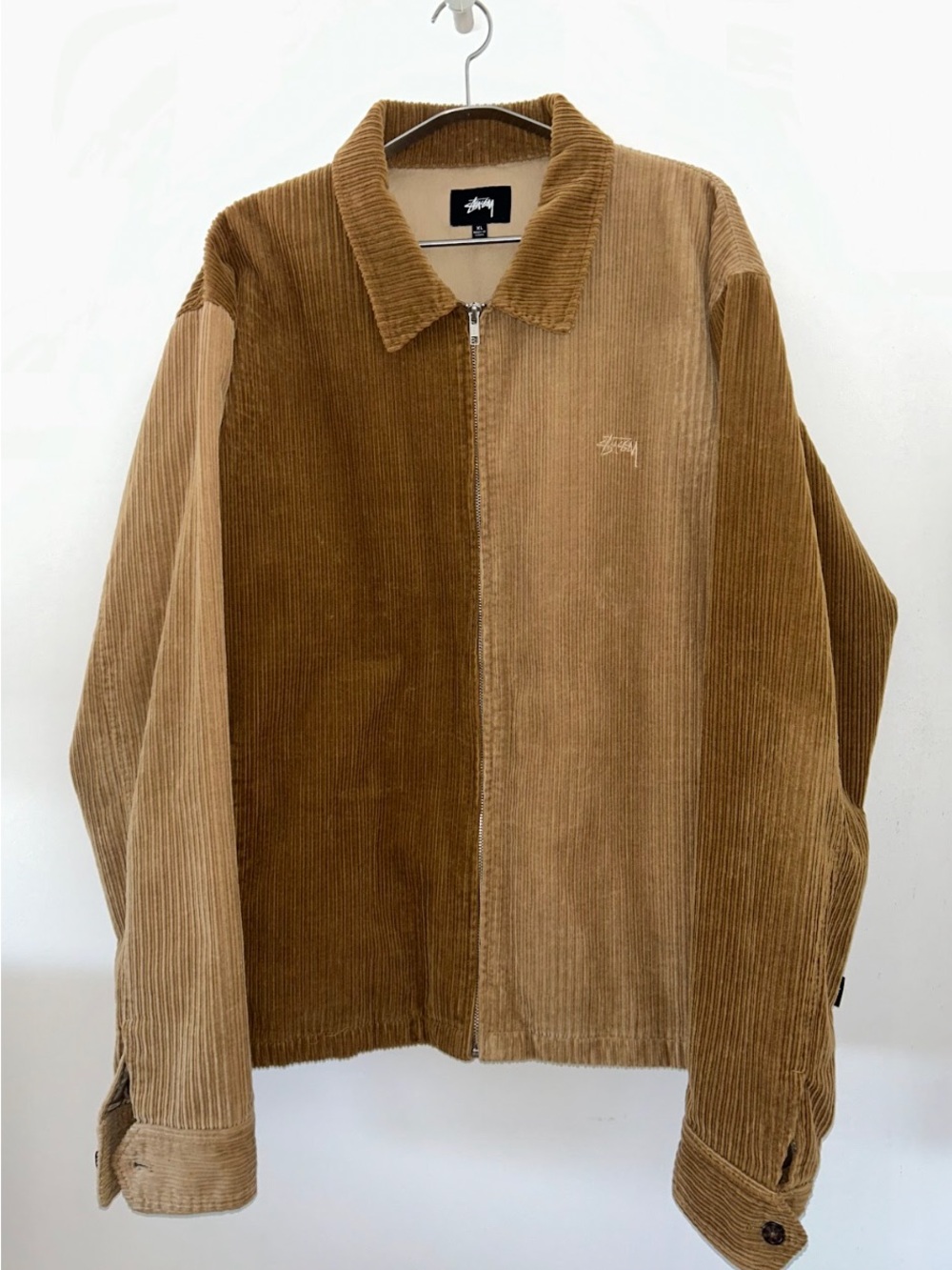 Stussy Two-Tone Corduroy Zip Jacket in Light Brown and Dark Brown